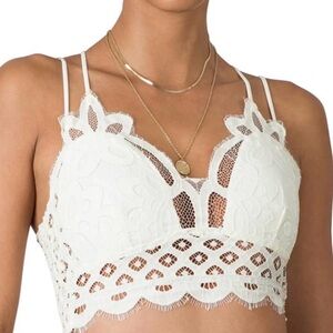 Free People One Adella Lace White Bralette NWT size Large